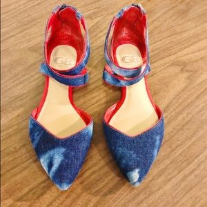 Gianni Bini Point toe Denim/ Red Leather Flats